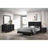 Queen Black Gold Tufted Panel 4-Piece Bedroom Set