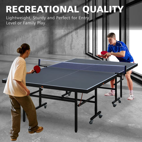 Foldable Portable 9-Ft MidSize Indoor Table Tennis Table Set - Omega Lifestyles
