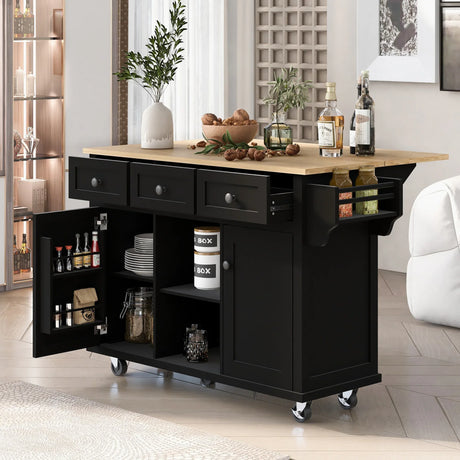Kitchen Cart With Rubber Wood Drop-Leaf Countertop Storage - Omega Lifestyles