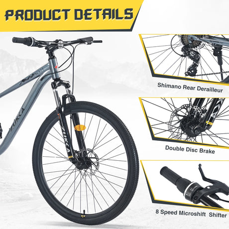 27.5-Inch 8-Speed Steel Frame Mountain Bike With Suspension - Omega Lifestyles