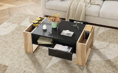High Glossy Two Drawer Wood Grain Coffee Table - Sleep Galleria