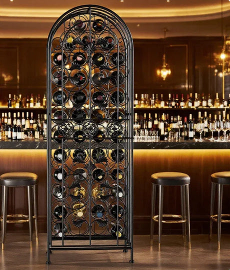 Lockable Wrought Iron Wine Rack With Renaissance Scrollwork - Omega Lifestyles