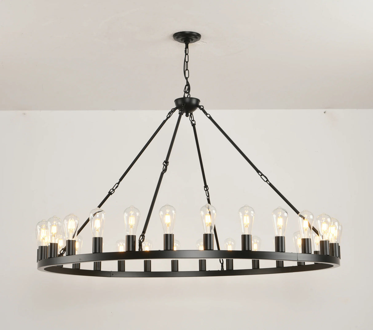 Large 53 Inch Matte Black Wagon Wheel Chandelier - Omega Lifestyles