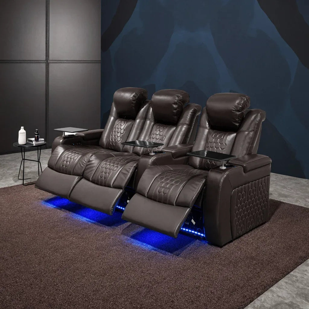 Top-Grain Nappa Leather Power Recliner With RGB Lighting - Omega Lifestyles