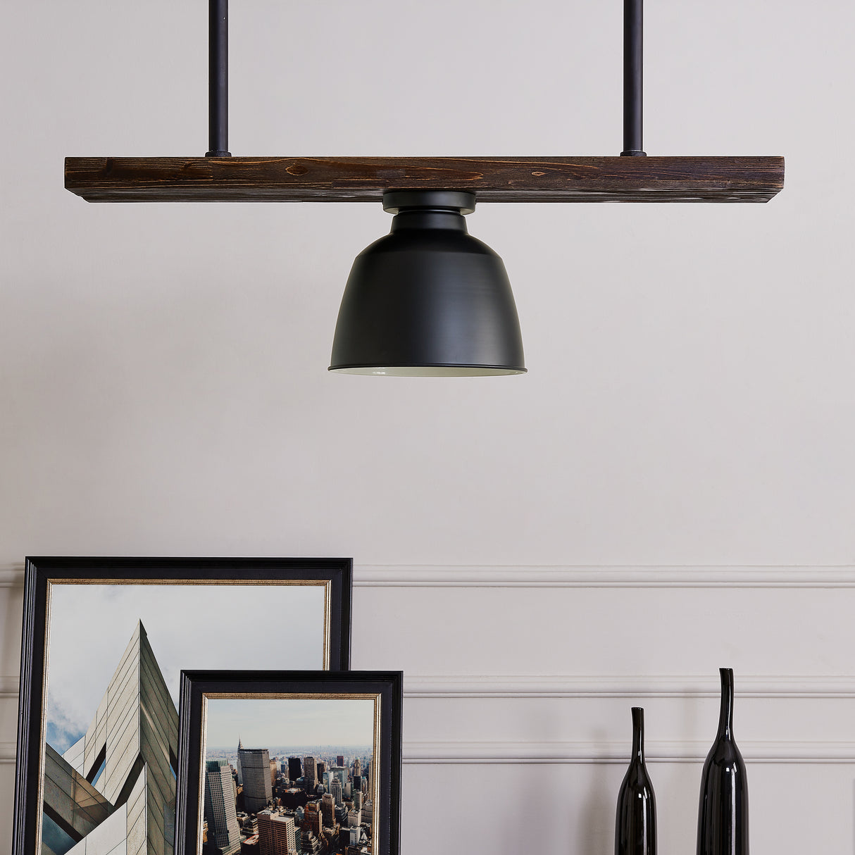 Industrial Black Iron Flush-Mount Pendant Lamp