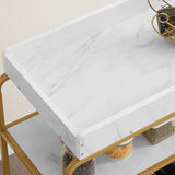 Gold Two-Tier Metal Bar Cart With Wine Rack and Wheels - Omega Lifestyles