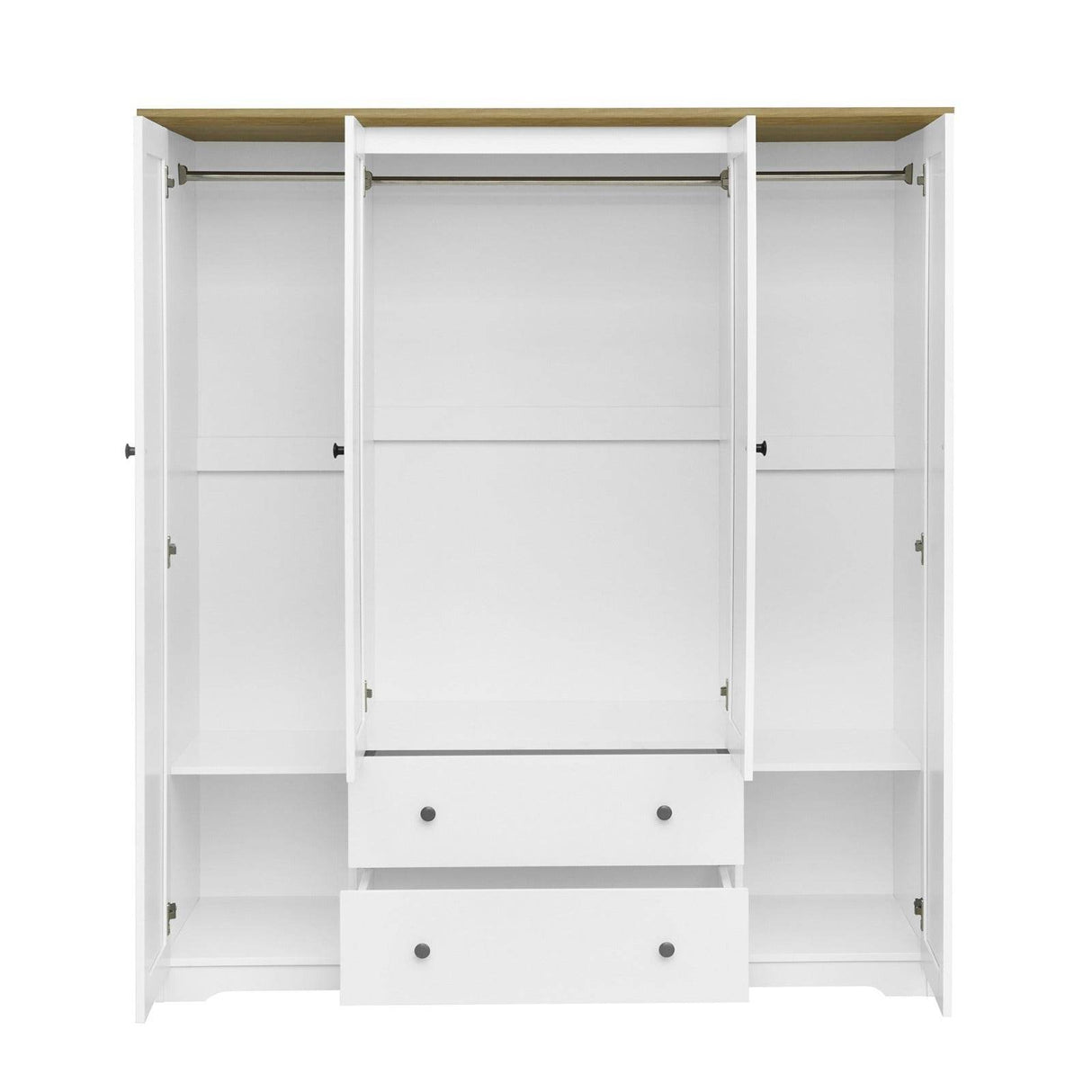 4 Door White Solid Wood MDF Wardrobe Armoire - Omega Lifestyles