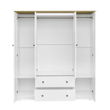 4 Door White Solid Wood MDF Wardrobe Armoire - Omega Lifestyles