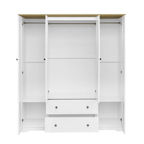 4 Door White Solid Wood MDF Wardrobe Armoire - Omega Lifestyles