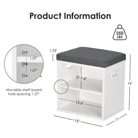 Wooden Shoe Storage Bench With Cushion Seating - Omega Lifestyles