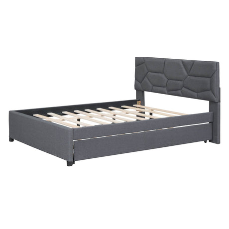 Full Upholstered Platform Bed With Twin Trundle - Omega Lifestyles