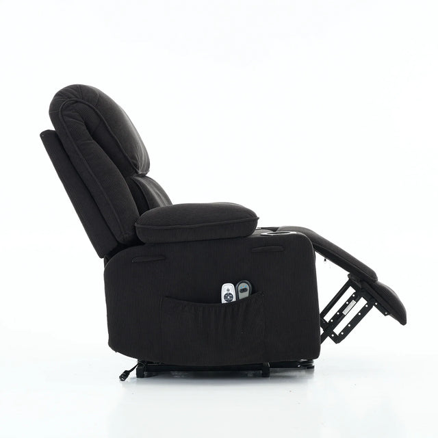 Medium-Firm Corduroy Remote-Controlled Heating Massage Recliner - Omega Lifestyles