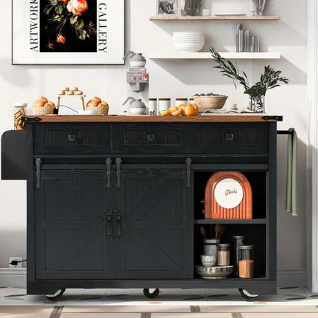 Farmhouse Kitchen Island Rolling Cart With Power Outlet - Omega Lifestyles