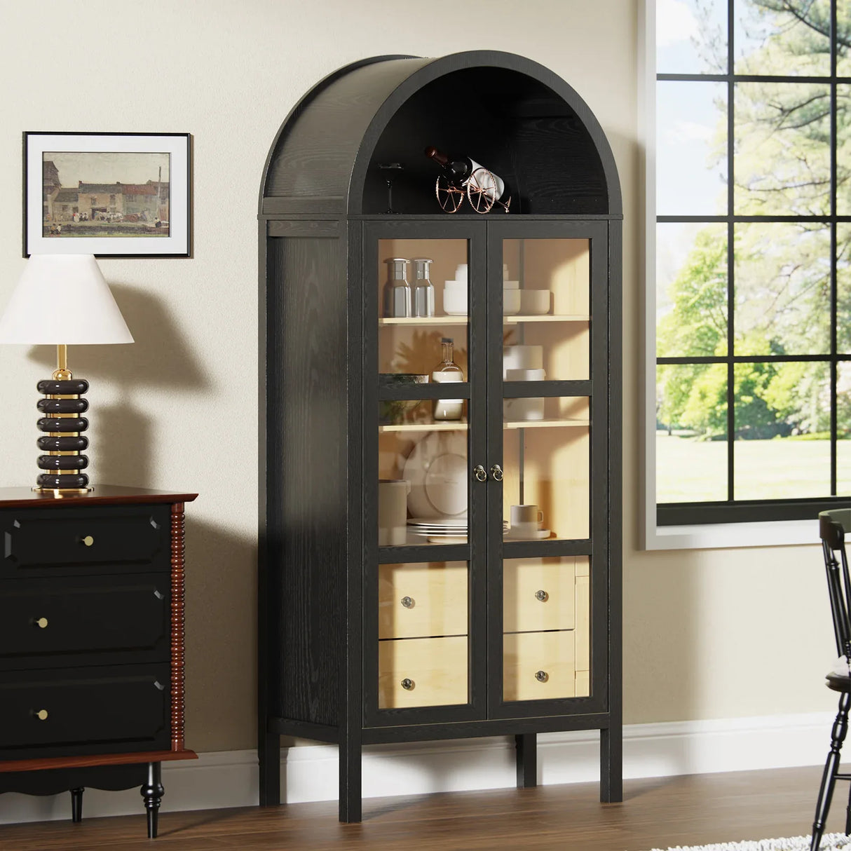 Modern Farmhouse Arched Sensor Light Storage Cabinet - Omega Lifestyles