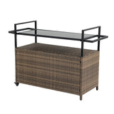 Outdoor Wicker Bar Cart With Glass Top And Wheels - Omega Lifestyles