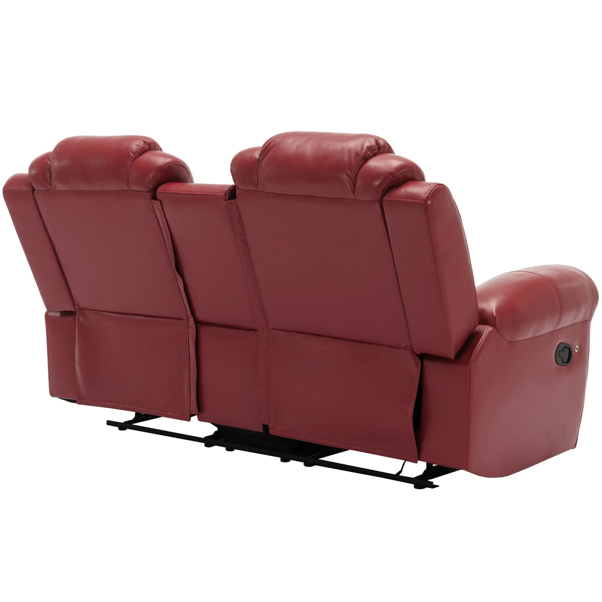 Wine Red Faux Leather Manual Recliner Sofa Set With LED Strip - Omega Lifestyles