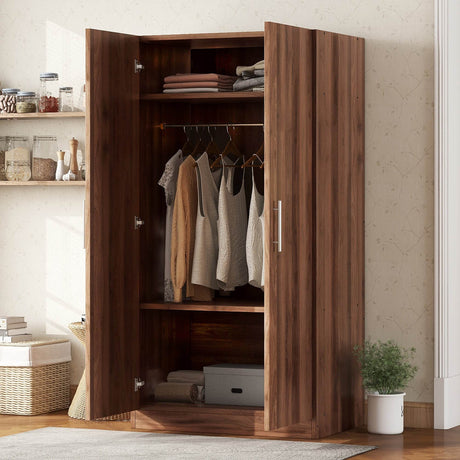 2-Door Solid Wood Wardrobe Armoire With Shelves - Omega Lifestyles