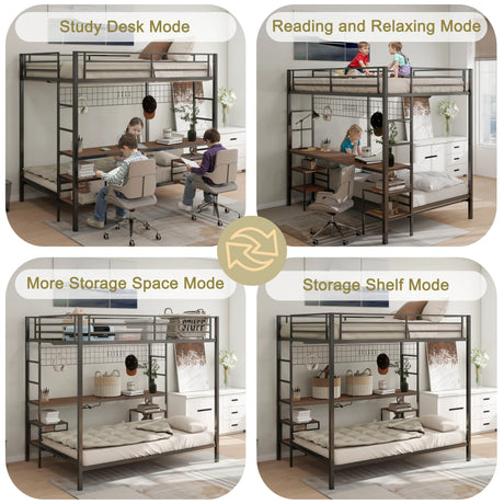 Full Over Twin Metal Bunk Bed With Desk Charging Station - Omega Lifestyles