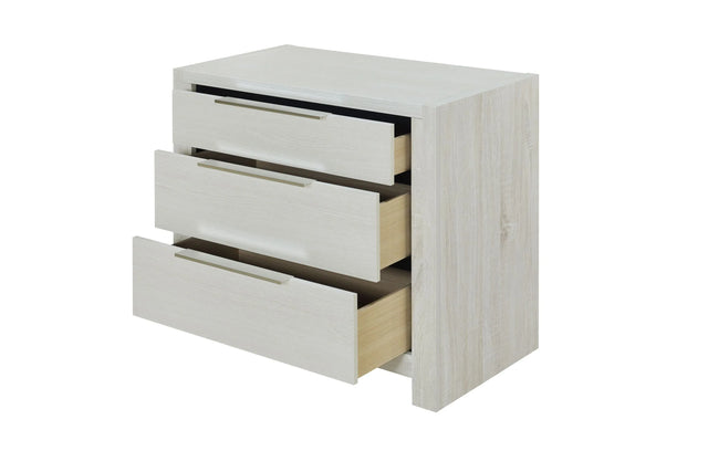Beige Synthetic Wood Nightstand With Three Drawers - Omega Lifestyles