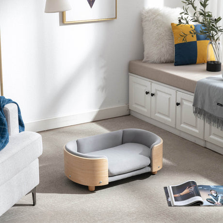 Scandinavian Style Solid Wood Elevated Pet Bed With Velvet Cushion - Sleep Galleria