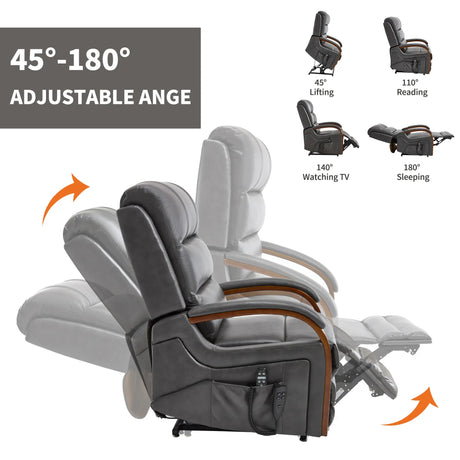 Power Lift Recliner Chair With Heat Massage and Wood Armrests - Omega Lifestyles
