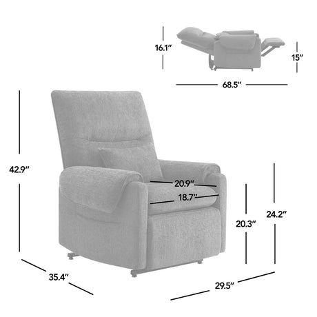 Power Lift Assist Recliner Chair Gray Chenille Upholstered - Omega Lifestyles