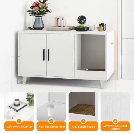 Hidden Cat Litter Box Enclosure With Scratching Mat - Sleep Galleria