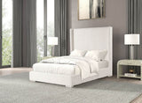 Contemporary White Fur Chenille Fabric Queen Bed Frame