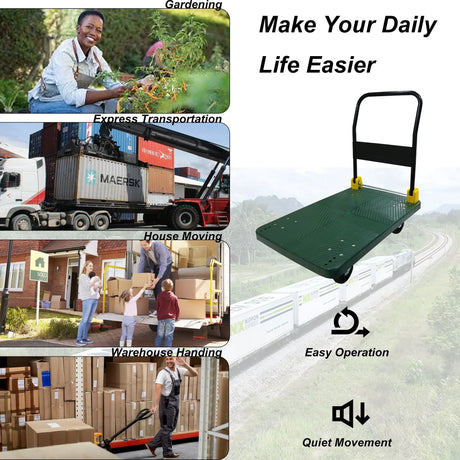 Foldable Steel Platform Push Hand Truck Cart With Brakes - Omega Lifestyles