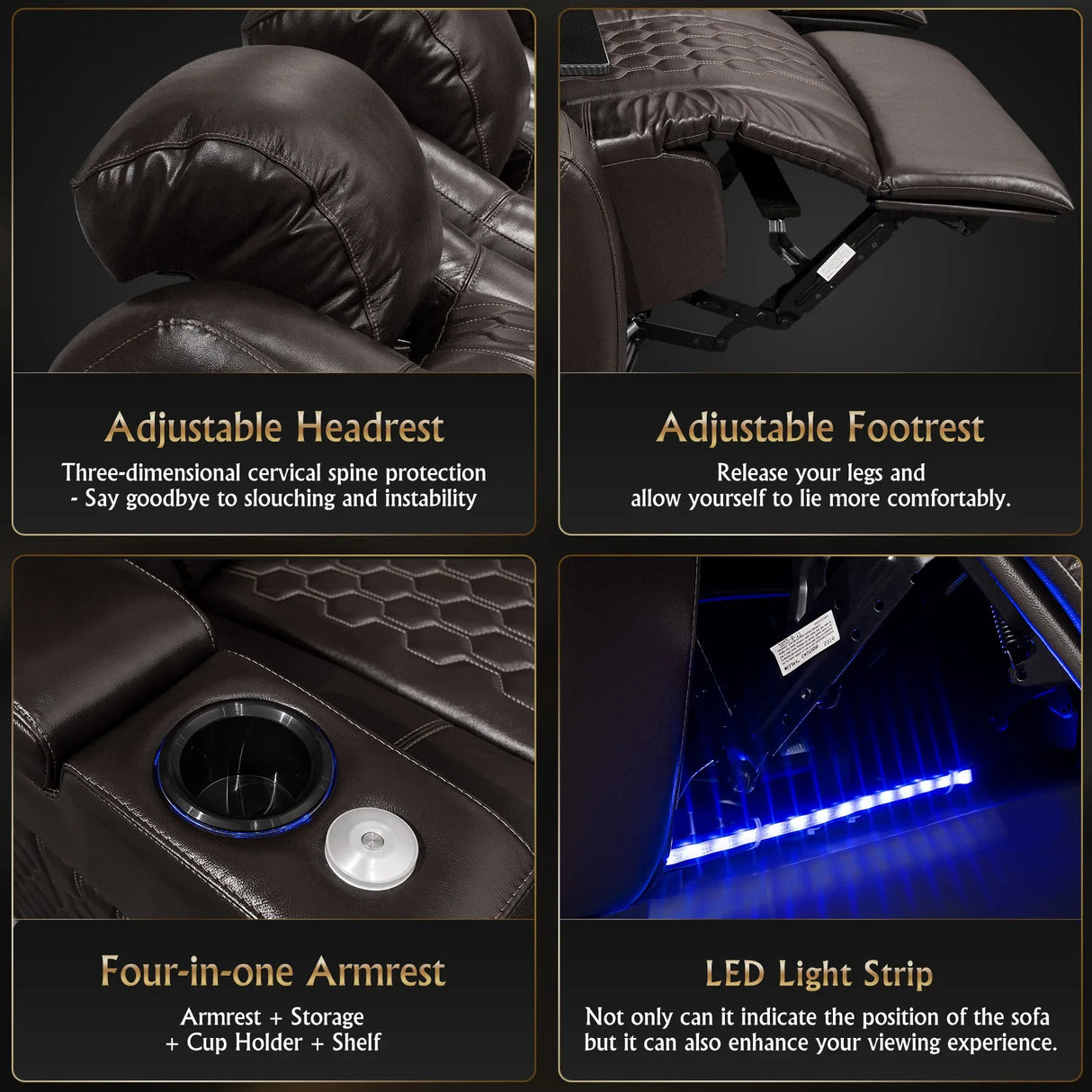 Top-Grain Nappa Leather Power Recliner With RGB Lighting - Omega Lifestyles