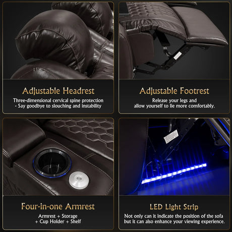 Top-Grain Nappa Leather Power Recliner With RGB Lighting - Omega Lifestyles