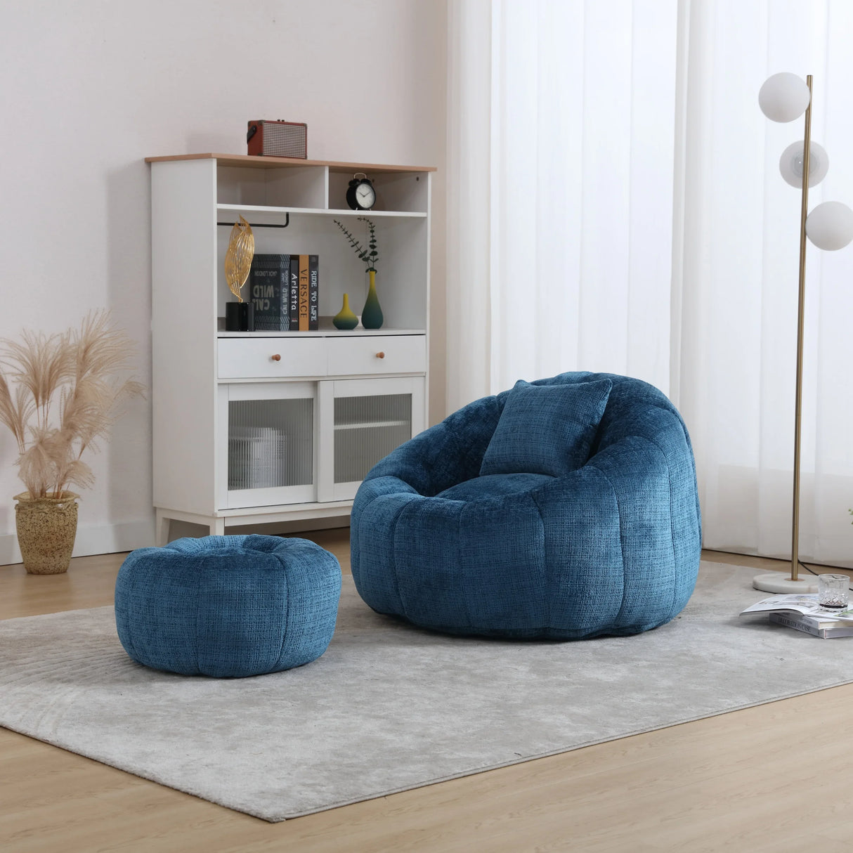 Chenille Foam Filled Ergonomic Round Chair With Ottoman - Omega Lifestyles