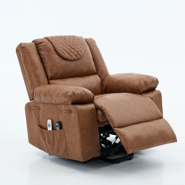 Medium-Firm PU Leather Remote-Controlled Heating Massage Recliner - Omega Lifestyles