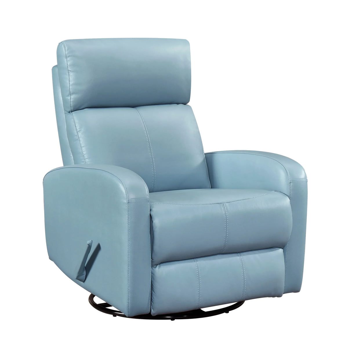 Blue Leather Gliding Swivel Recliner Chair With Recline - Omega Lifestyles