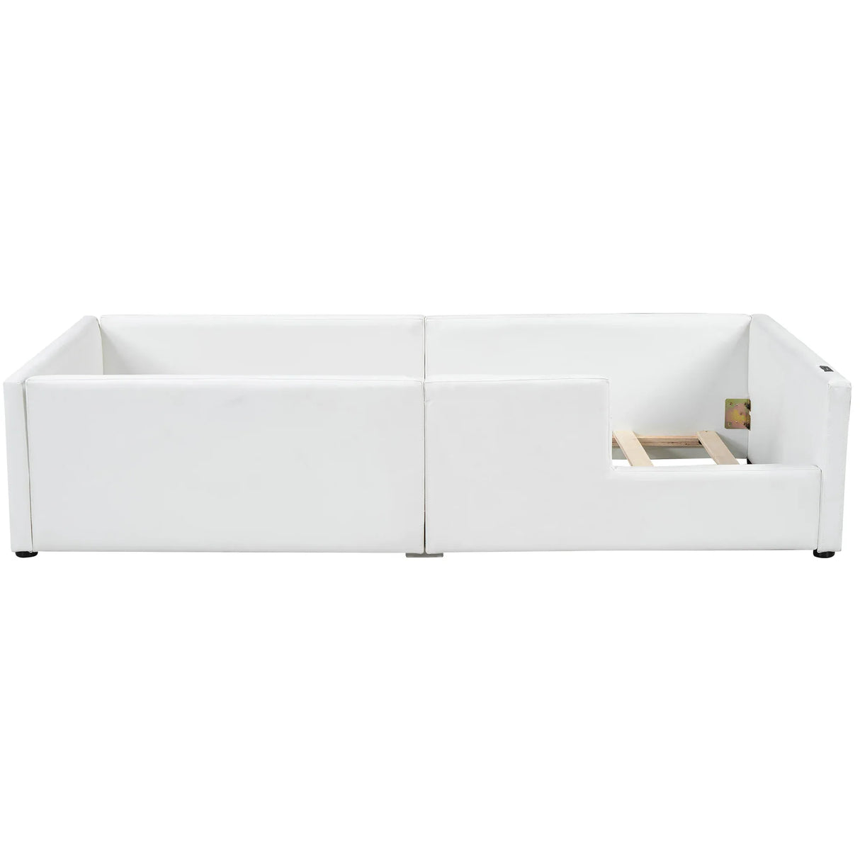 Twin Upholstered Platform Bed With Guardrail Charging Station - Omega Lifestyles