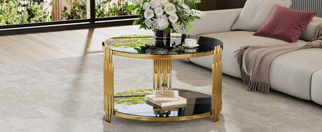 Modern Black Mirror Round Coffee Table With Shelf - Sleep Galleria