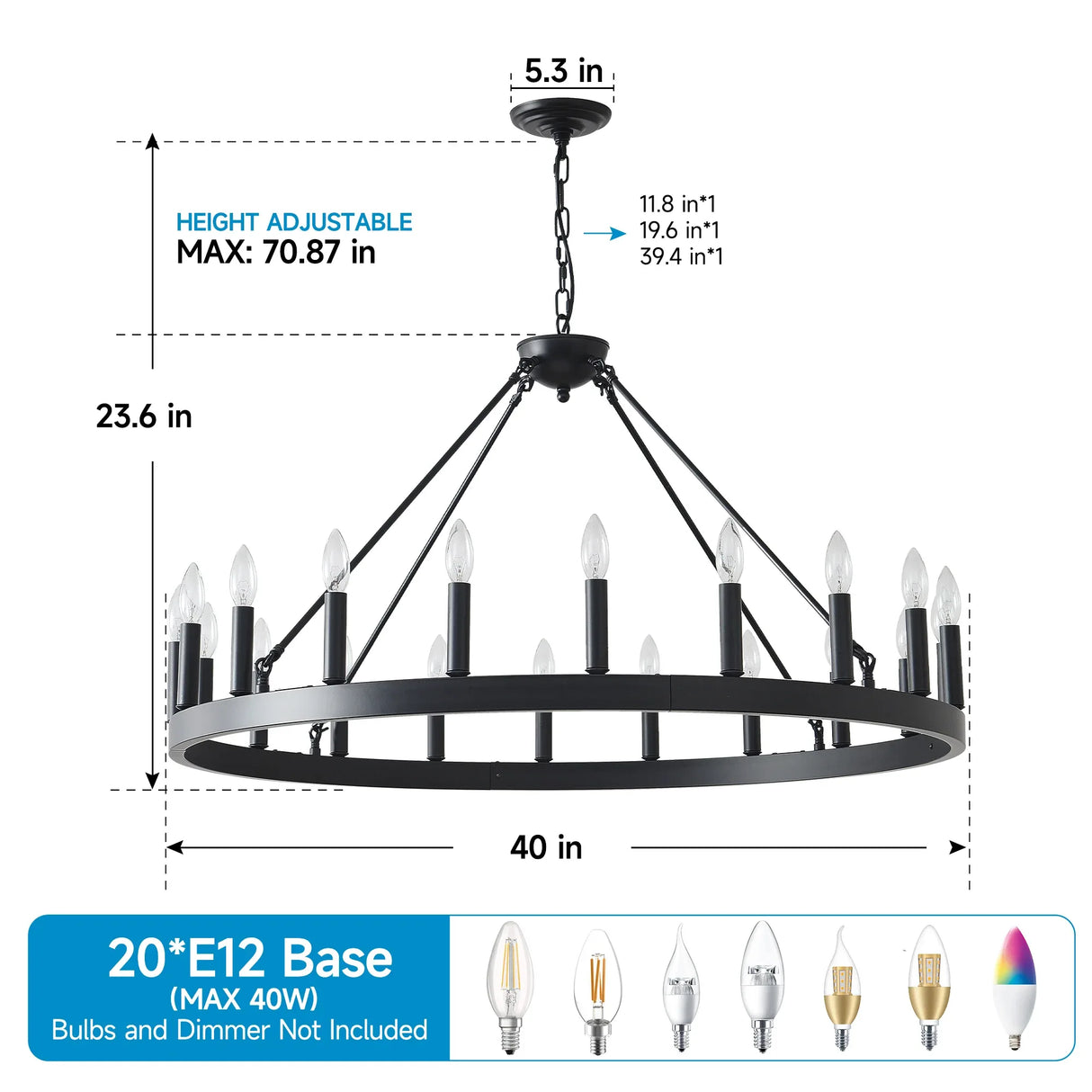 Matte Black 20-Light Farmhouse Wagon Wheel Chandelier - Omega Lifestyles