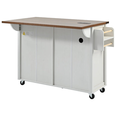 Farmhouse Style Rolling Kitchen Island With Power Outlet - Omega Lifestyles