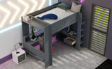 Full Wood Gaming Loft Bed Frame With Desk LED Charging Station - Omega Lifestyles