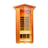 Far Infrared Khaya Wood Outdoor Sauna Room - Omega Lifestyles
