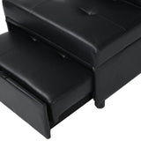 Black Leather Folding Multifunctional Space-Saving Ottoman Sofa Bed - Omega Lifestyles