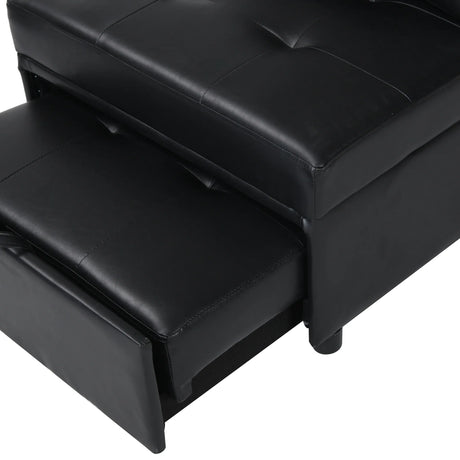 Black Leather Folding Multifunctional Space-Saving Ottoman Sofa Bed - Omega Lifestyles