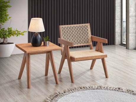 2-Piece Natural Wood Rattan Accent Chair And End Table Set - Omega Lifestyles