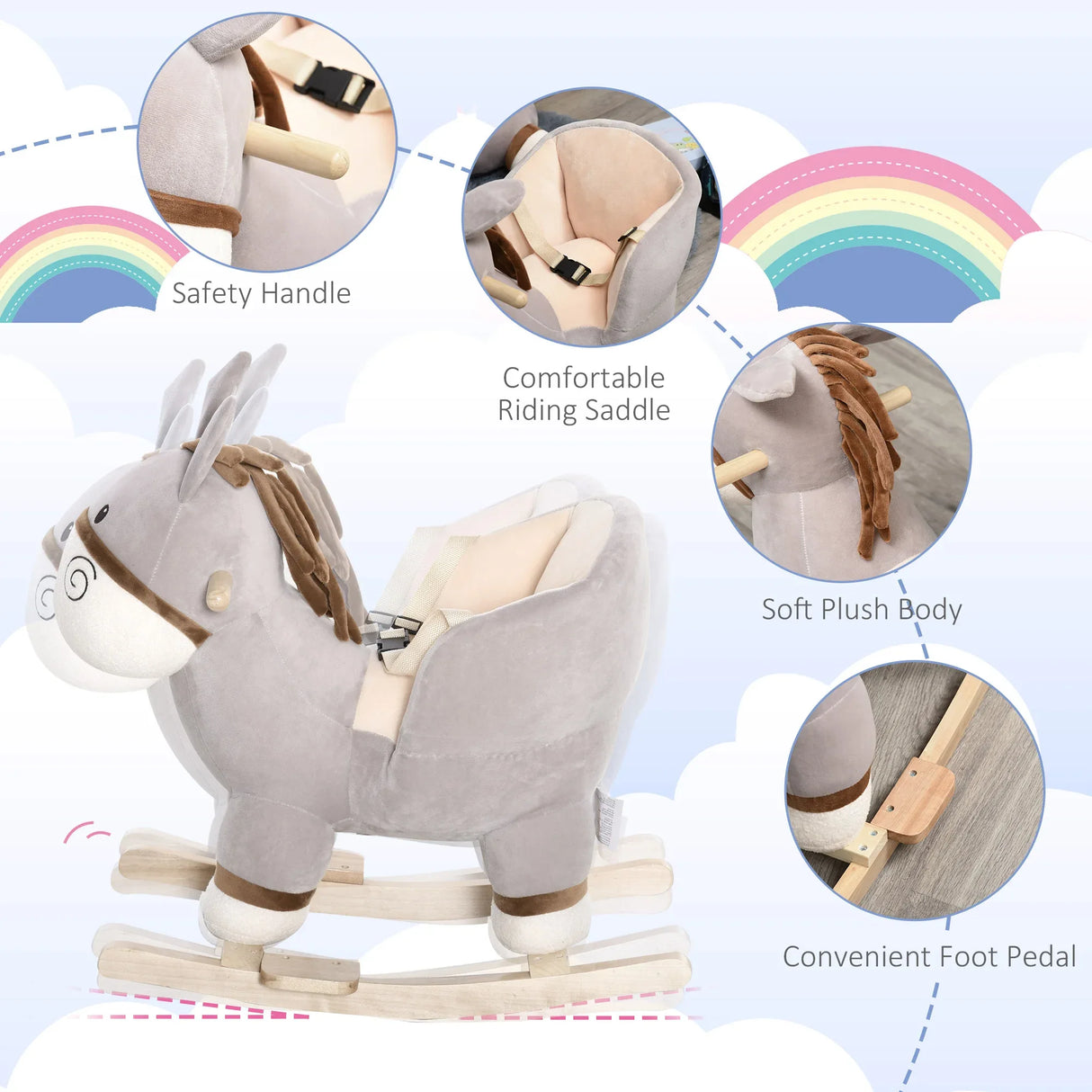 Plush Donkey Kids Rocking Chair With Sound And Seatbelt - Omega Lifestyles