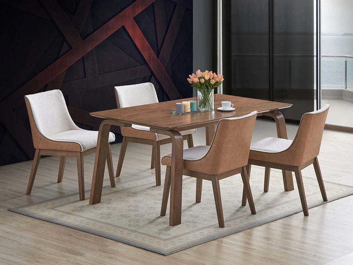 5-Piece Walnut Wood Dining Table And Side Chairs Set - Omega Lifestyles