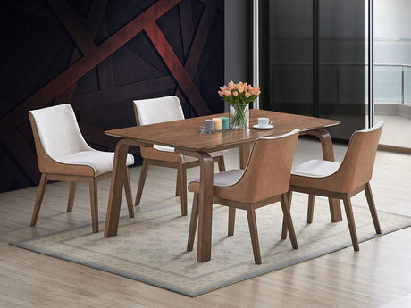 5-Piece Walnut Wood Dining Table And Side Chairs Set - Omega Lifestyles