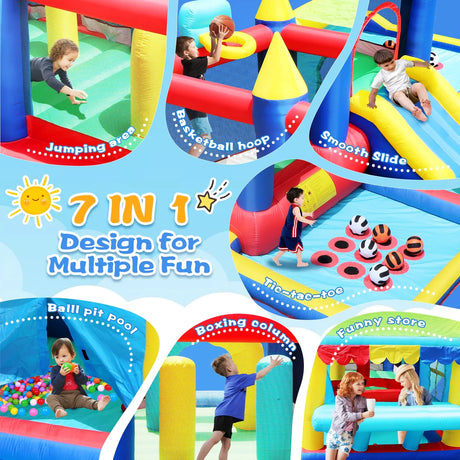 7-in-1 Inflatable Bounce House With Ball Pit Obstacles - Omega Lifestyles