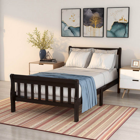 Twin Solid Wood Sleigh Platform Bed Frame With Headboard - Omega Lifestyles