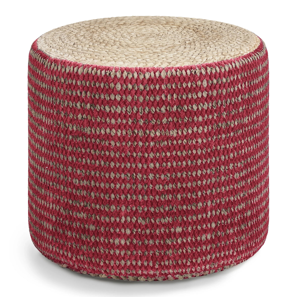 Round Braided Jute Cotton Pouf Ottoman Seat - Omega Lifestyles