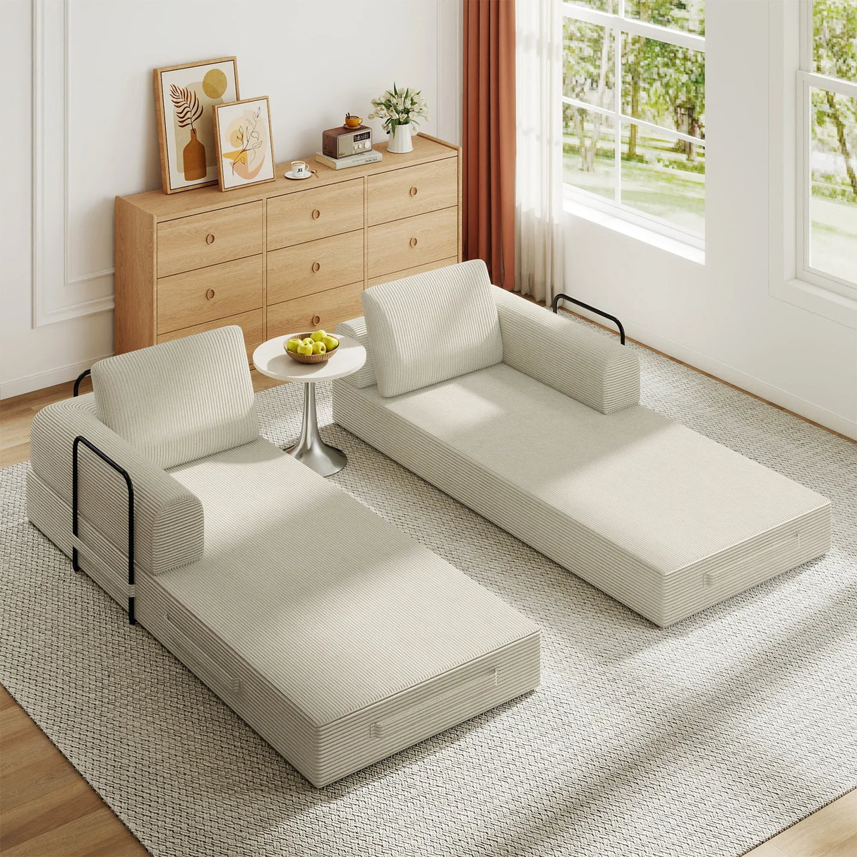 Convertible Foldable Corduroy Sofa Bed With Mattress - Omega Lifestyles